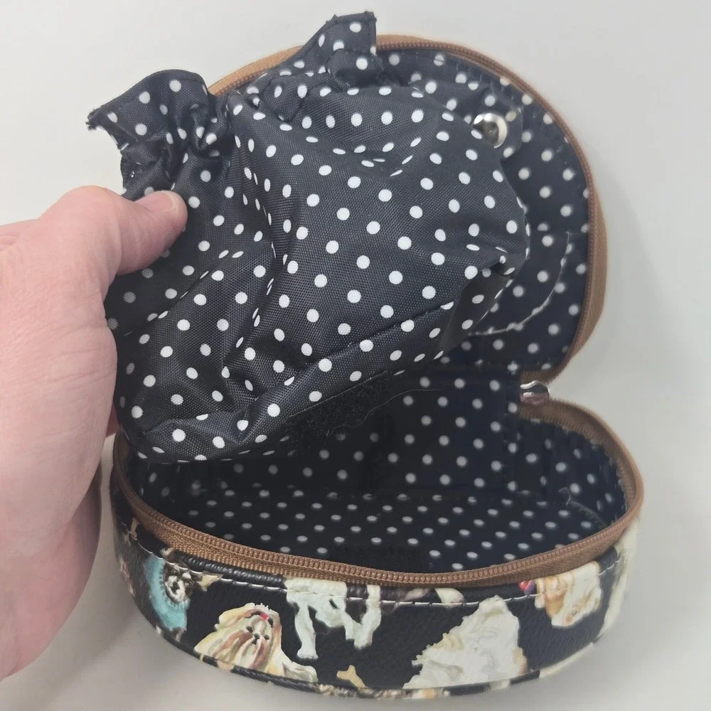 Sydney Love Dog Print Travel Jewelry Case Organizer Polka Dot Interior Black‎